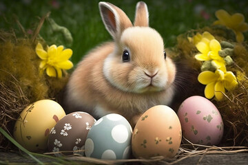 Easter Bunny And Eggs, Easter Day, Generative Ai