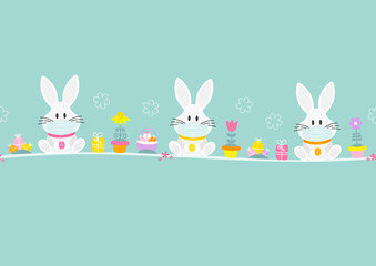 3 Weiße Osterhasen Maske Icons Karte Türkis