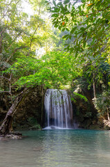 Fototapeta na wymiar Erawan Waterfall at Erawan national park in Kanchanaburi, Thailand