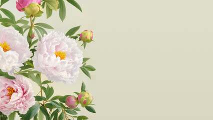 Postcard with peonies for invitations or weddings