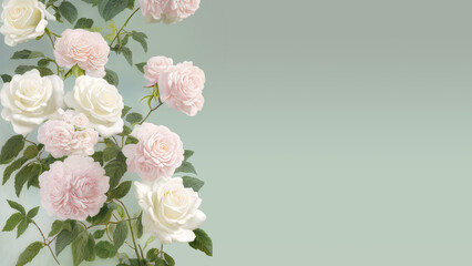 Postcard with white roses for invitations or weddings