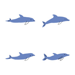 Nautical Dolphin. Sea Underwater animal. Vector illustration