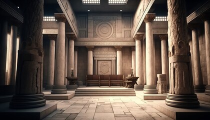 Classic grand temple interior background. Generative AI technology. - obrazy, fototapety, plakaty
