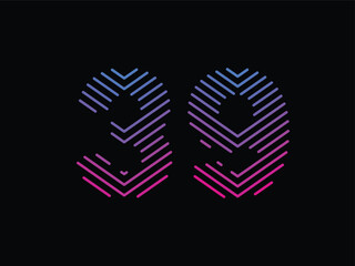 Digit 39 is written with colorful digital lines. Abstract digit 39 logo design template. Logo type vector design