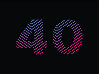 Digit 40 is written with colorful digital lines. Abstract digit 40 logo design template. Logo type vector design