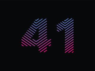 Digit 41 is written with colorful digital lines. Abstract digit 41 logo design template. Logo type vector design
