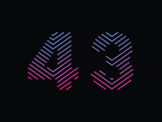 Digit 43 is written with colorful digital lines. Abstract digit 43 logo design template. Logo type vector design