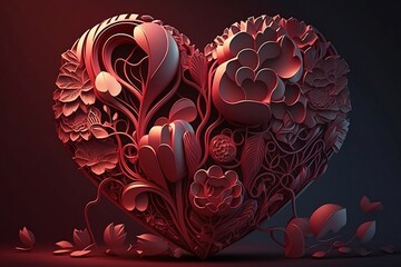 Floral 3D Heart. Shape of Heart. Love. Generative AI