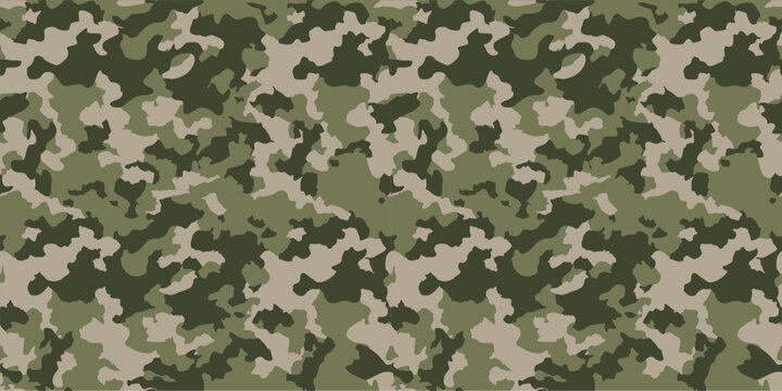 Camouflage military seamless pattern, army green texture. Pattern for abstract masking ornament design. Vector background