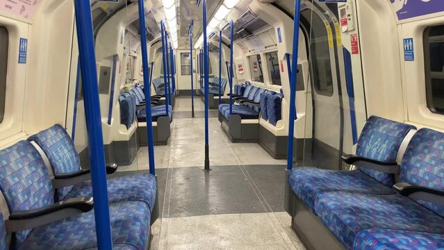 Traveling On An Empty Tube Carriage On The London Underground