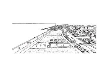 Building view with landmark of Praia is the 
capital of Cape Verde. Hand drawn sketch  illustration in vector.