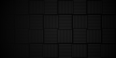 Black acoustic wall. Sound studio wall panels. Recording studio backdrop. Acoustical noise reduction foam. Music room. Soundproof room. Vector editable image.