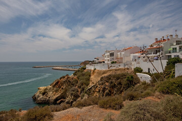 Fototapeta na wymiar Albufeira cliff and houses aerial view (Praia do Peneco), Southern Portugal