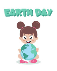 The concept of saving the planet. Earth Day, Save the Earth. Smiling girl hugs the planet Earth. Vector illustration in a flat style. EPS 10.