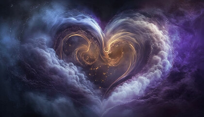Ethereal clouds forming a love heart filled with mystical love energy.  Generative Ai.
