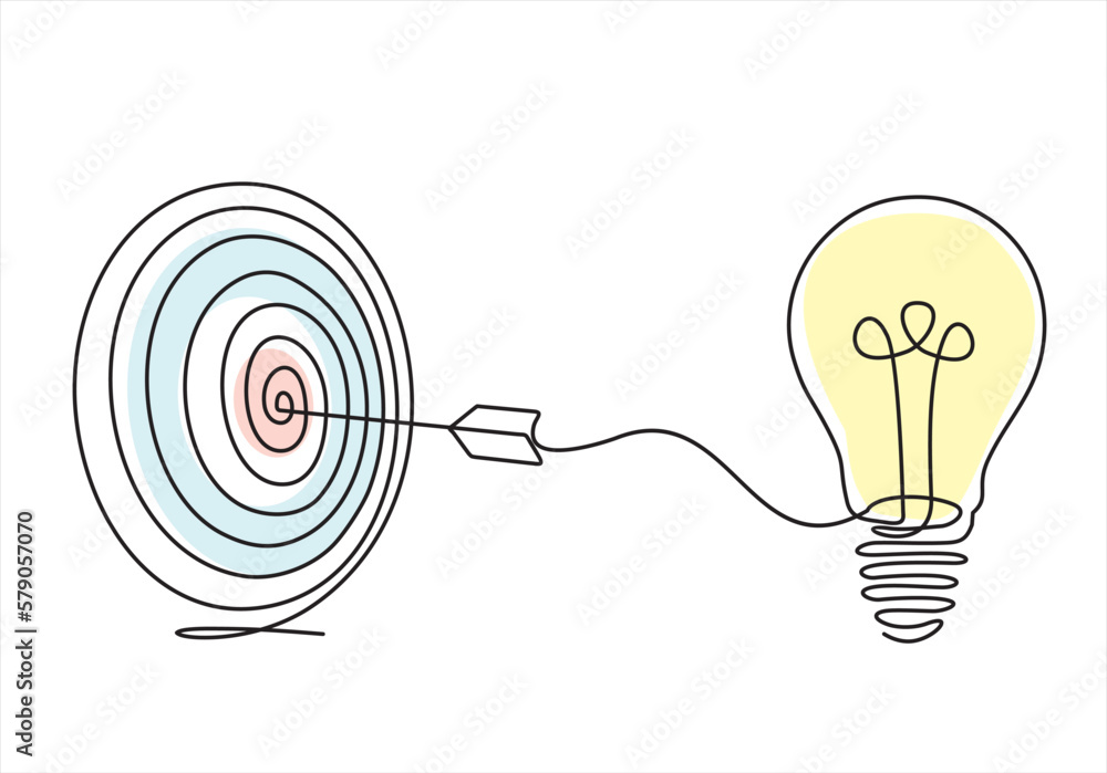 Aufkleber continuous one line drawing of light bulb with a dart board. startup idea creative imagination jackp