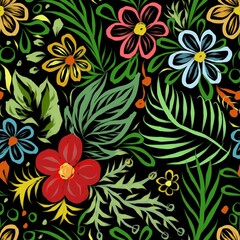 Fototapeta na wymiar seamless floral pattern abstract herbal background fabric design print textile wallpaper 