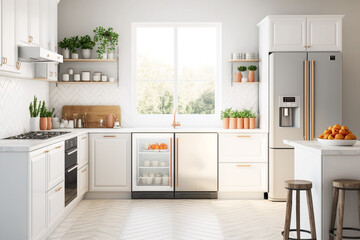 Modern Bright Kitchen Room Background for Product Display Photography generative ai