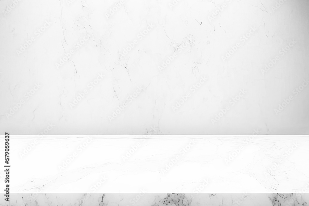 Poster Empty white marble table top on white wall mock up banner abstract background for display your packaging or mockup design template