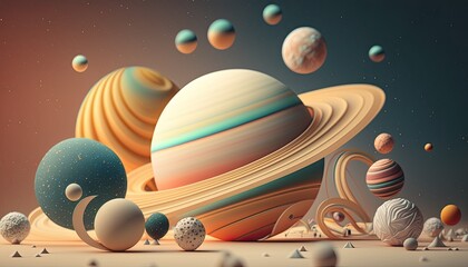 Abstract pastel colored spheres, planets, universe, made by generative ai