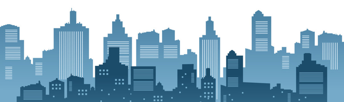 Blue Silhouette Cityscape PNG.