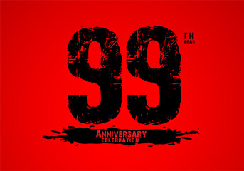 99 years anniversary celebration logotype on red background, 99th birthday logo, 99 number, anniversary year banner, anniversary design elements for invitation card and poster. number design vector