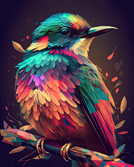 Very colorful bird, stylized illustration. Generative  AI
