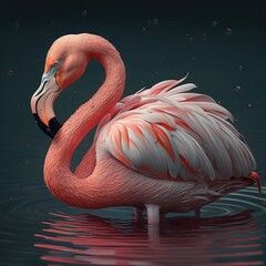 Fototapeta premium Pink flamingo in the water. Generative AI
