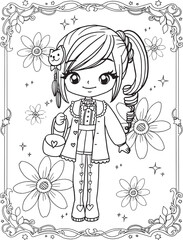 girl princess cartoon doodle kawaii anime coloring page cute illustration drawing clip art character chibi manga comic