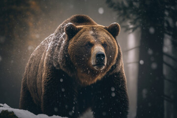 Grizzly Bear in Snow created with Generative AI Technology, ai, generative