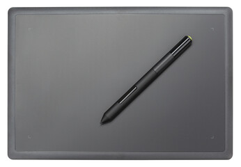Top view of modern graphic tablet isolated on transparent background