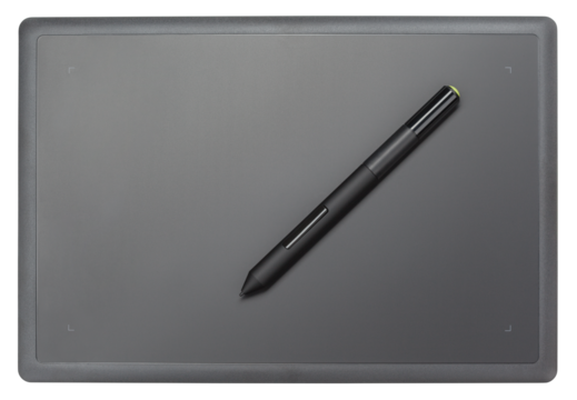 Top view of modern graphic tablet isolated on transparent background