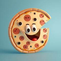 Obraz premium Cute 3D Cartoon Pizza Character with Happy Smile generative ai