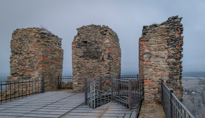 Winter frosty morning on ruins of Andelska Hora near spa town Karlovy Vary