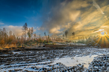 Landscape near Semnicka rock in cold winter sunny morning