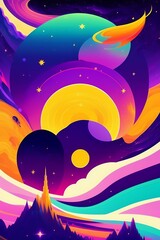 landscape with moon and stars ai generative 