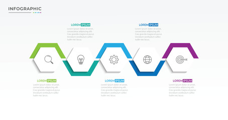 Business infographic design with 3 options. Vector thin line label with hexagons template.