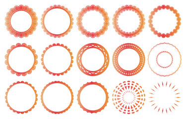 赤色の線だけの円形レースのフレーム素材セット