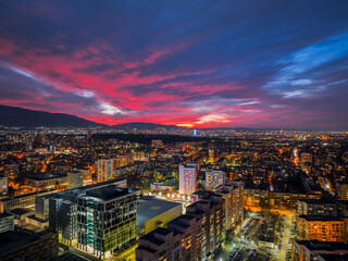 Sofia (Bulgaria) nightly HDR cityscape with a colorful sky just after sunset