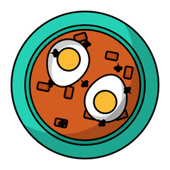 Shakshouka Concept, Menemen vector outline color icon design, Asian Cuisine symbol, Famous Dish Sign, Street Food stock illustration 