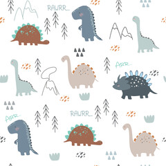 Cartoon seamless pattern with dinosaurs. Vector illustration for children. Use for print design, surface design, fashion kids wear © Юлия Ткачук