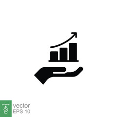 Hand and profit icon. Solid style for web template and app. Future, pick, revenue, business, achievement, chart, diagram, vector illustration design on white background. EPS 10.