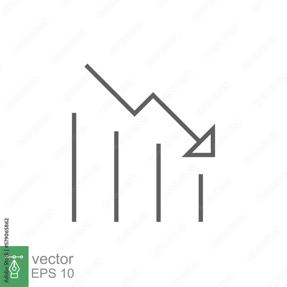 Poster graph down, reduce progress line icon. simple outline style efficiency decrease graphic, finance cha