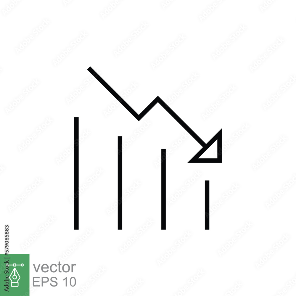 Poster graph down, reduce progress line icon. simple outline style efficiency decrease graphic, finance cha