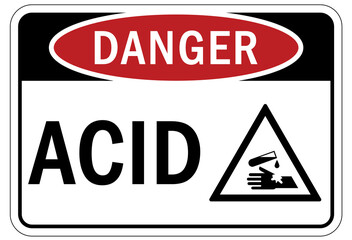 Acid chemical warning sign and labels