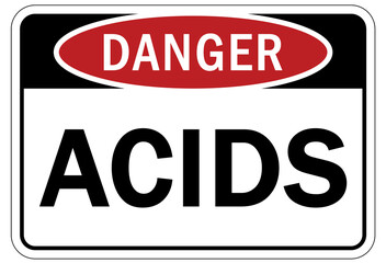 Acid chemical warning sign and labels acids