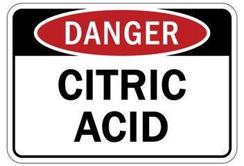 Acid chemical warning sign and labels citric acid