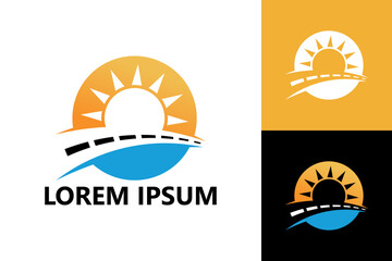 Road and sun logo template design vector