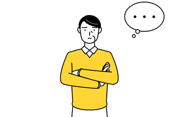 腕を組んで考える定年退職したシニア・中年男性