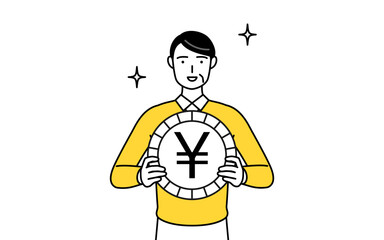 為替差益や円高のイメージ、定年退職したシニア・中年男性